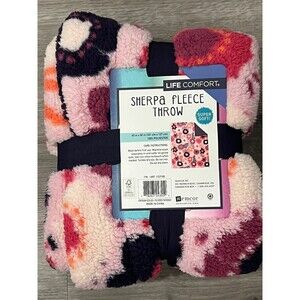 Life Comfort Kids Ultimate Sherpa Fleece Throw Blanket Purple Floral Super Soft